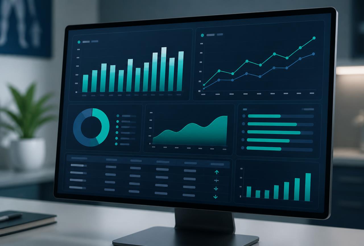 Medical revenue analytics dashboard on a monitor